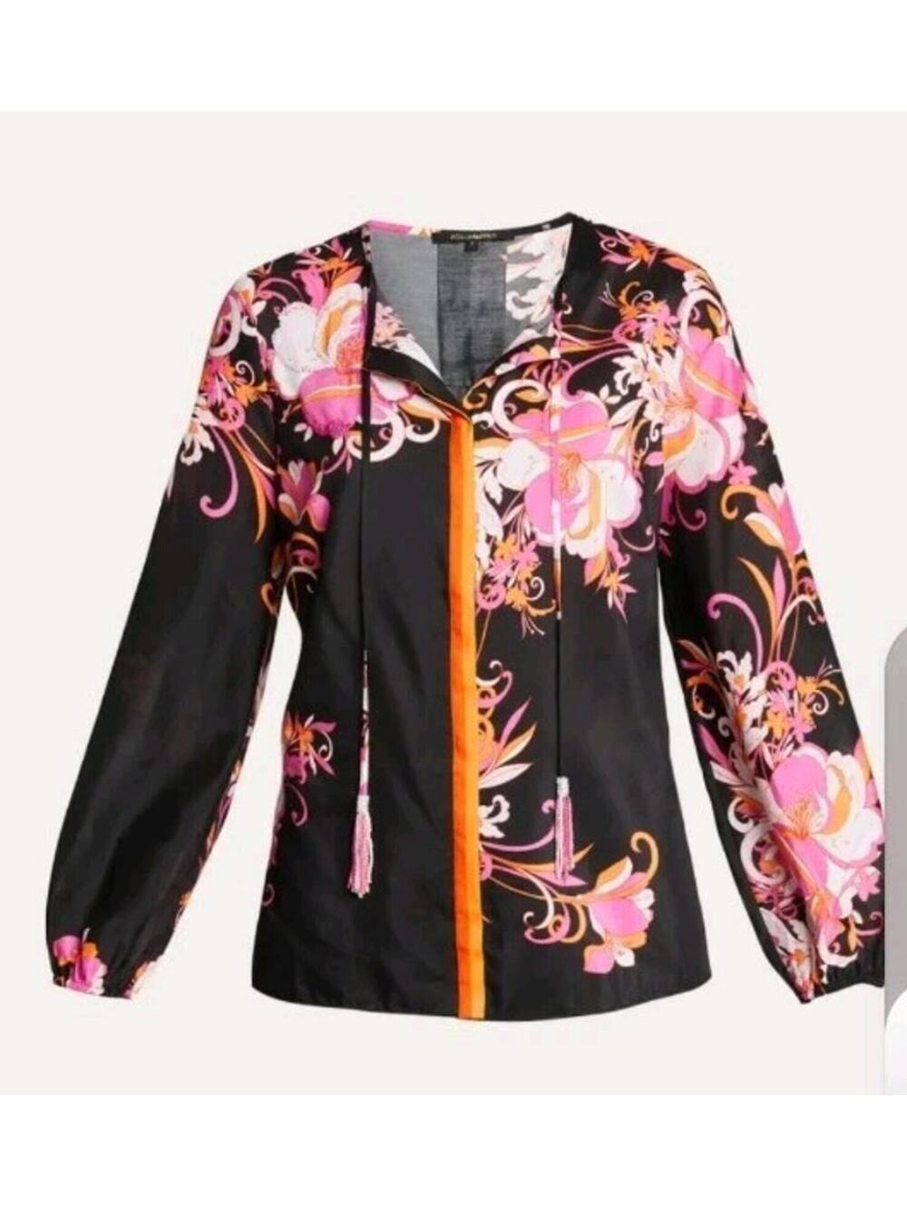 NWOT Kobi Halperin Christine Floral Tie Neck Blouse - Punch Multi XS